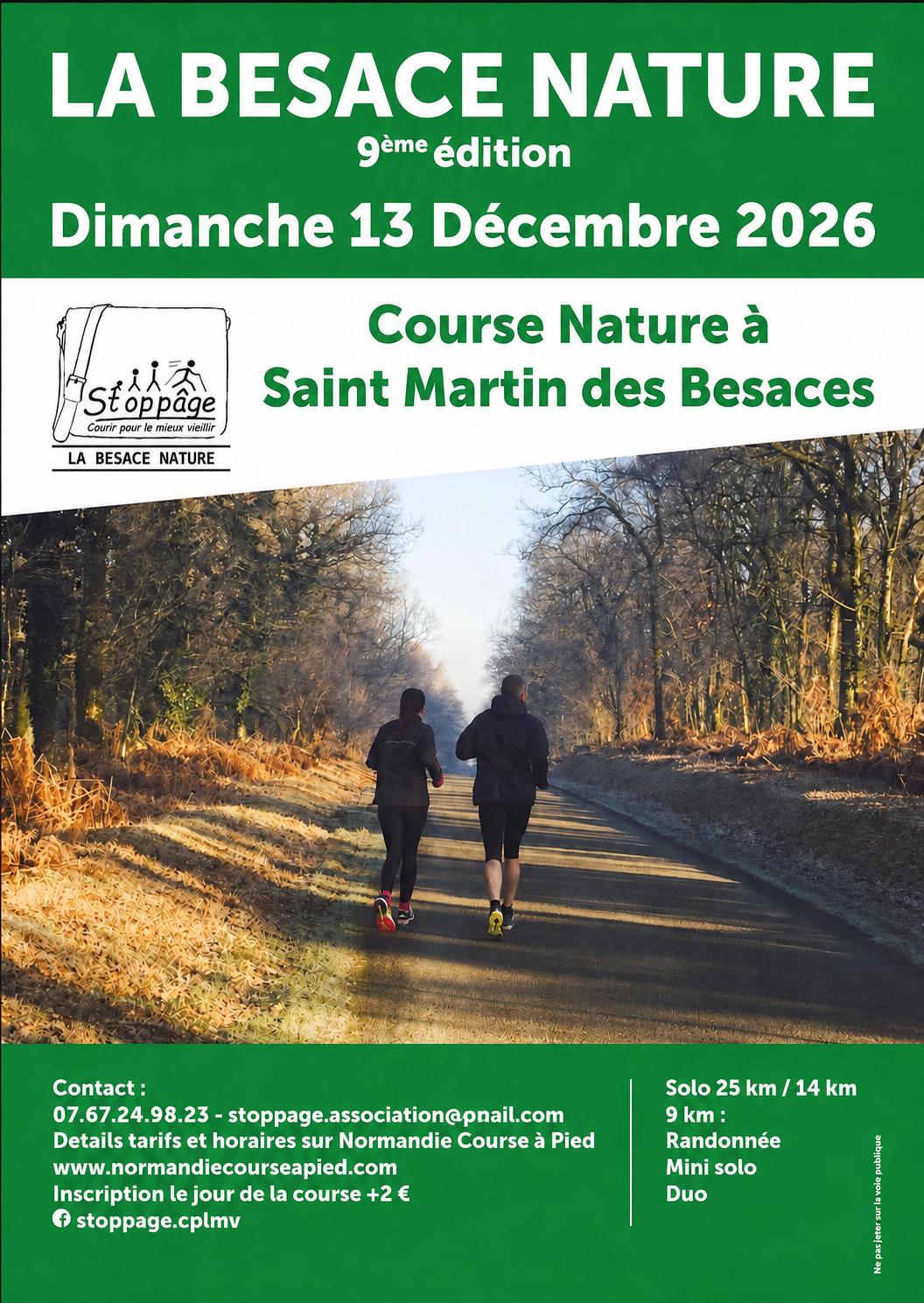 Affiche de la 9ᵉ édition de La Besace Nature, dimanche 13 décembre 2026, course nature à Saint-Martin-des-Besaces.
